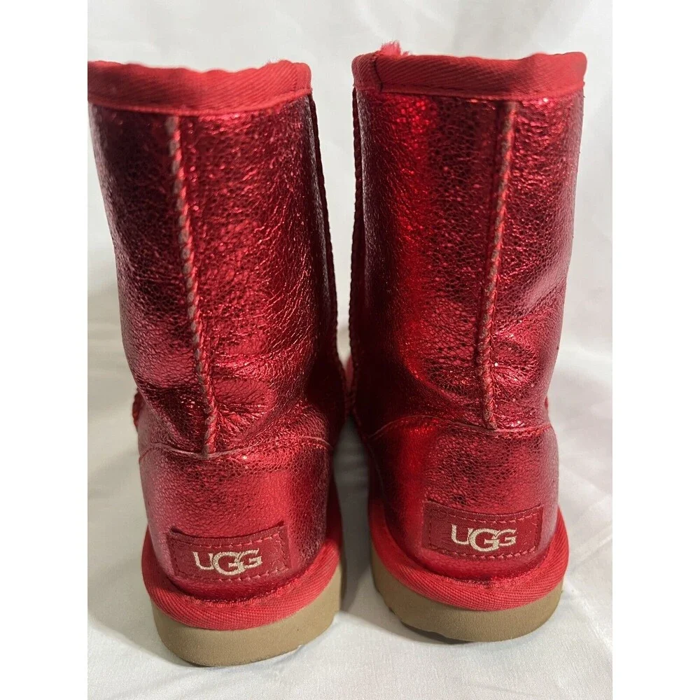 UGG METALLIC RED SUEDE SHEEPSKIN CHUKKA SHORT GIRLS BOOTS SIZE US 3/ UK 2